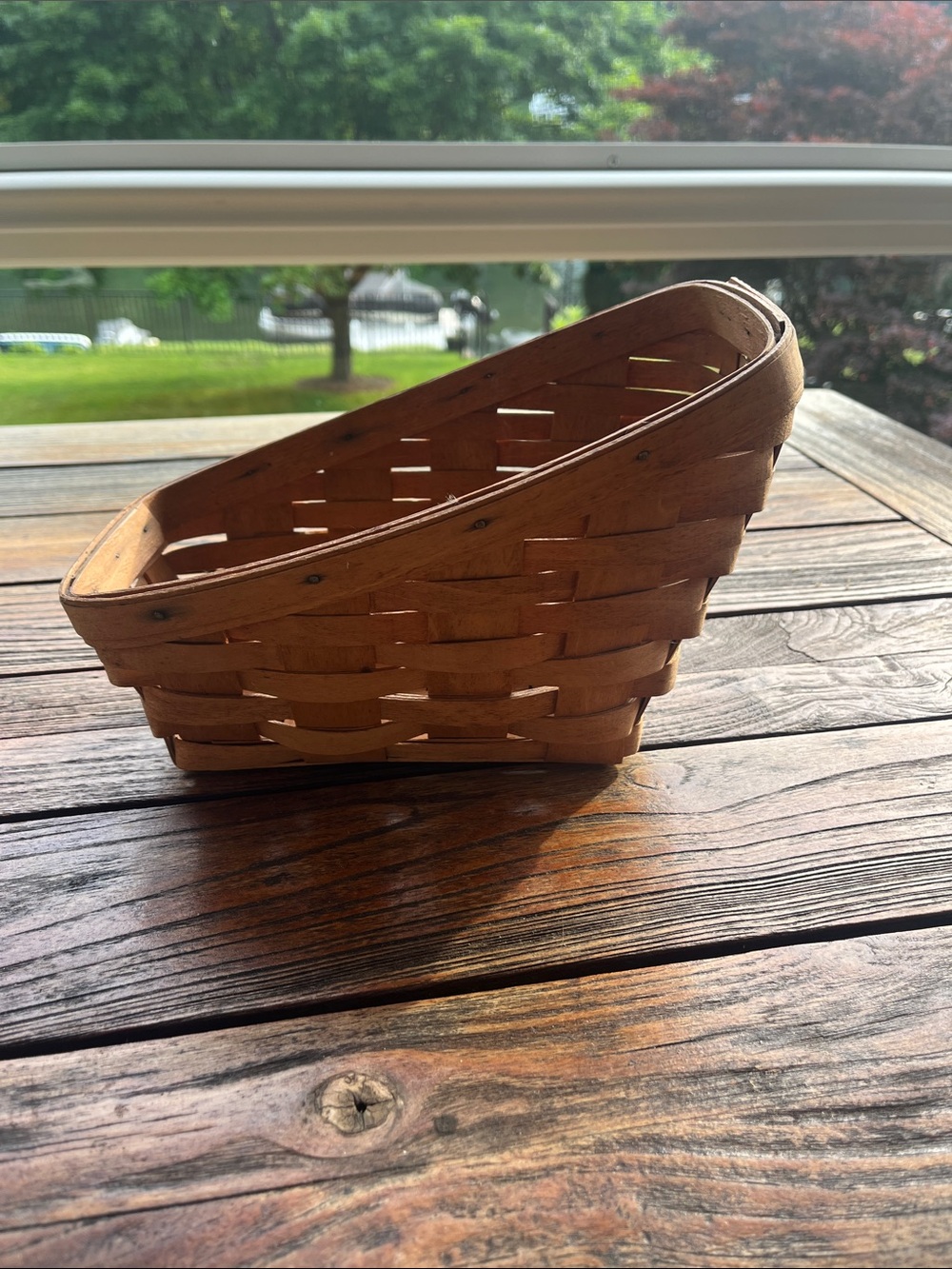 Longaberger Handwoven Natural Brown Wood Basket 1991 signed